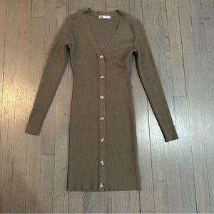 la lavon. V-Neck Faux Button Down Long Sleeve Ribbed Mini Sweater Dress